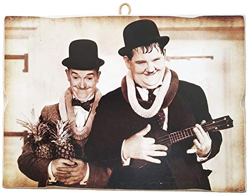 KUSTOM ART Bild im Vintage-Stil von Laurel & Hardy (Stan Laurel Oliver Hardy) aus der Kollektion Druck auf Holz. von KUSTOM ART