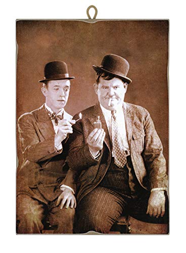 KUSTOM ART Bild im Vintage-Stil von Laurel & Hardy (Stan Laurel und Oliver Hardy) aus der Kollektion, Druck auf Holz, Geschenkidee von KUSTOM ART
