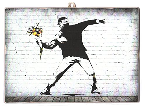 KUSTOM ART CUCUBA Bild Bild im Vintage-Stil Bansky Der Lanciator von Blumen Druck auf Holz 25x18 cm von KUSTOM ART