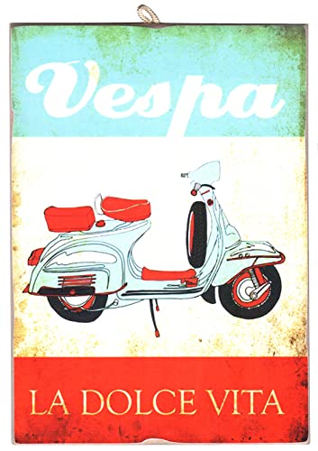 KUSTOM ART CUCUBA Bild im Vintage-Stil, Serie Scooter "Vespa" La Dolce Vita, Druck auf Holz, 24 x 17 cm von KUSTOM ART