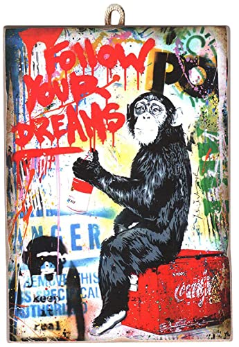 KUSTOM ART CUCUBA Bild Vintage Banksy Affe Street Druck auf Holz 18 x 25 cm von KUSTOM ART