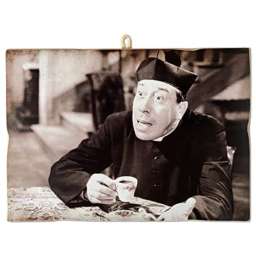 KUSTOM ART Bild im Vintage-Stil, quadratisch, Schauspieler & Kaffee Don Camillo (Fernandel), Druck auf Holz, 18 x 25 cm. von KUSTOM ART