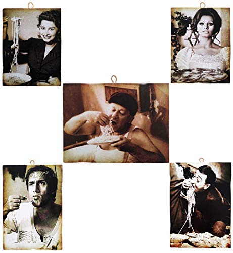 KUSTOM ART Cucuba Set mit 5 Bildern im Vintage-Stil, Fantozzi, Celentano, Sofia Loren, Totò, Sofia Loren, Pizza, Druck auf Holz, für Restaurants, Pizzeria, Traktorie, Bars, Hotels, von KUSTOM ART