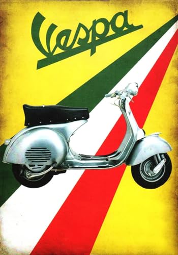 KUSTOM ART Dekoratives Wandposter Motorrad Roller Flagge Italien Kunstdruck auf beschichtetem Papier 40 x 30 cm ohne Rahmen von KUSTOM ART