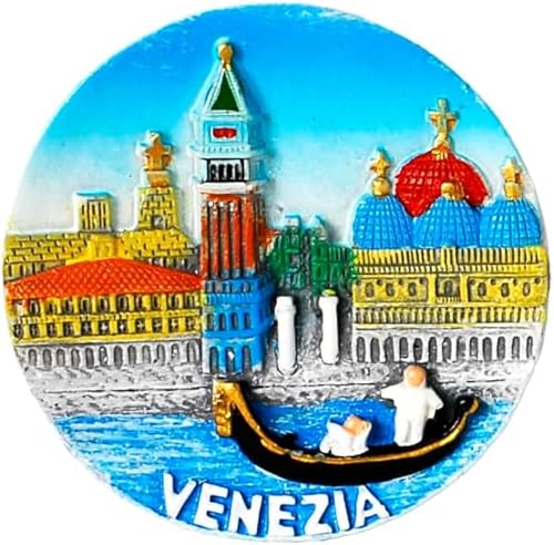KUSTOM ART Kühlschrankmagnet 3D von Venedig Harz, Italien, San Marco Glockenturm Gondel Souvenir Geschenk Haus Küche Sammlung Durchmesser 6,5 cm von KUSTOM ART