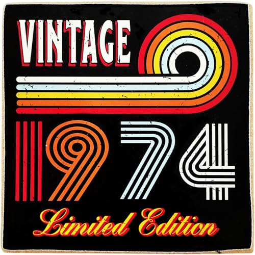 KUSTOM ART Magnet (Magnet) Serie Jahres Vintage (1974) Druck auf Holz 8 x 8 cm eine nette Geschenkidee zum Geburtstag oder für andere Veranstaltungen im Zusammenhang mit dem Geburtsjahr oder Alter von KUSTOM ART