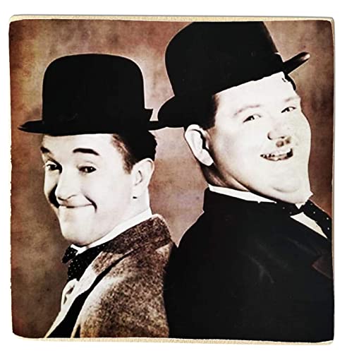 KUSTOM ART Magnet (Magnet) Serie Schauspieler Berühmte Stanlio & Ollio (Stan Laurel Oliver Hardy) aus der Kollektion Druck auf Holz 8 x 8 cm von KUSTOM ART