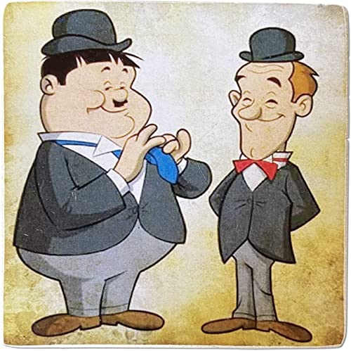 KUSTOM ART Magnet (Magnet) Serie berühmte Schauspieler, Karikatur Stanlio & Öl (Stan Laurel Oliver Hardy) aus der Kollektion Druck auf Holz 8 x 8 cm von KUSTOM ART