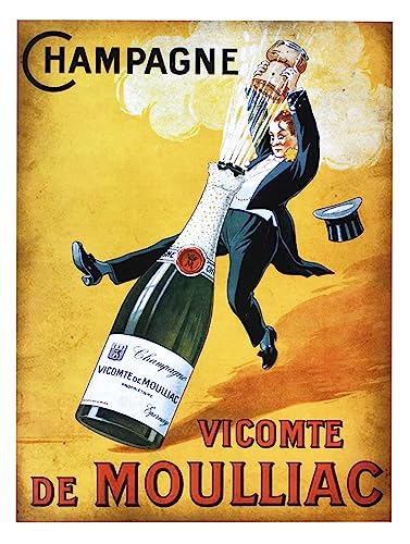 KUSTOM ART Retro Vintage Werbung Serie (Champagner Vicomte De Moulliac) ungerahmt, Kunstdruck auf beschichtetes Papier, 40 x 30 cm von KUSTOM ART