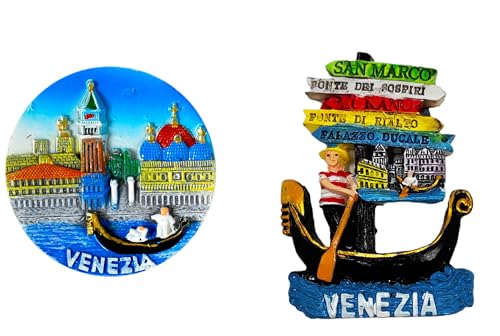 KUSTOM ART Set mit 2 3D-Kühlschrankmagneten aus Harz Venezia Italien Souvenir Geschenk Zuhause Küche Sammlerstück 11-60442 von KUSTOM ART