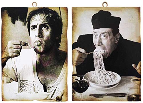 KUSTOM ART Set mit 2 Bildern im Vintage-Stil, berühmte Schauspieler – Adriano Celentano und Don Camillo-Fernandel – Druck auf Holz für Restaurants, Pizzeria, Traktorie, Bar, Hotel, Locanda, 2 Stück von KUSTOM ART