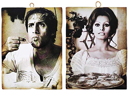 KUSTOM ART Set mit 2 Bildern im Vintage-Stil, berühmte Schauspieler - Adriano Celentano und Sofia Loren - Druck auf Holz für Restaurants, Pizzeria, Traktorie, Bars, Hotels, Locanda, 2 Stück von KUSTOM ART