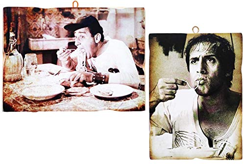 KUSTOM ART Set mit 2 Bildern im Vintage-Stil, berühmte Schauspieler – Alberto Sordi und Adriano Celentano – Druck auf Holz für Restaurant Pizzeria Traktorie Bar Hotel Locanda von KUSTOM ART
