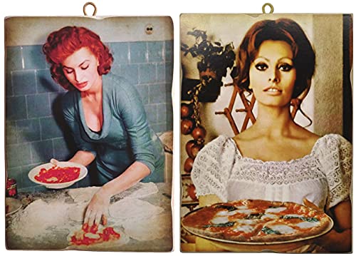 KUSTOM ART Set mit 2 Bildern im Vintage-Stil, berühmte Schauspieler "Sofia Loren" für Pizza, Druck auf Holz, für Restaurant, Pizzeria, Bar, Hotel, 2 Stück von KUSTOM ART