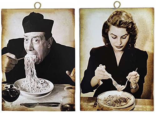 KUSTOM ART Set mit 2 Bildern im Vintage-Stil "Attori Famosi" von Camillo-Fernandel und Sofia Loren – Druck auf Holz für Restaurants, Pizzerien, Bars und Hotels von KUSTOM ART