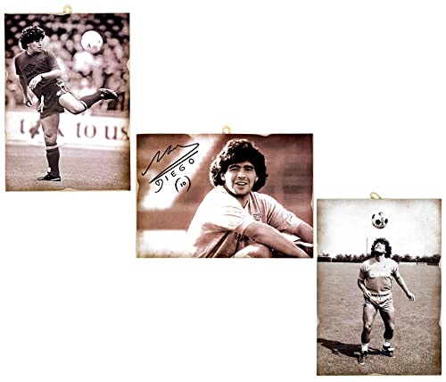 KUSTOM ART Set mit 3 Bildern, Vintage-Stil, Diego Armando Maradona El Pibe de Oro D10S, Druck auf Holz, 25 x 18 cm. von KUSTOM ART