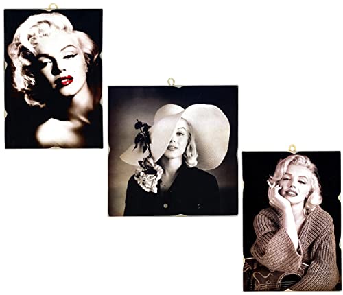 KUSTOM ART Set mit 3 Bildern, Vintage-Stil, Hollywood-Schauspieler, Marilyn Monroe, Druck auf Holz 18 x 25 (2) und 23 x 23 (1) cm. Möbel für Kosmetiker, Schönheitssalon, Parfümerien von KUSTOM ART