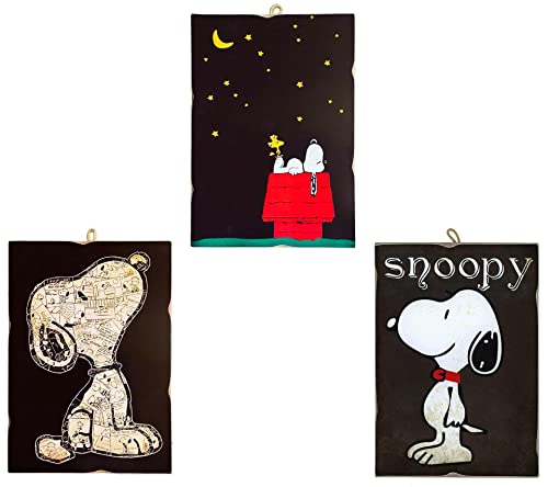 KUSTOM ART Set mit 3 Bildern im Vintage-Stil, Cartoon-Serie, Snoopy, Druck auf Holz, 25 x 18 cm. von KUSTOM ART