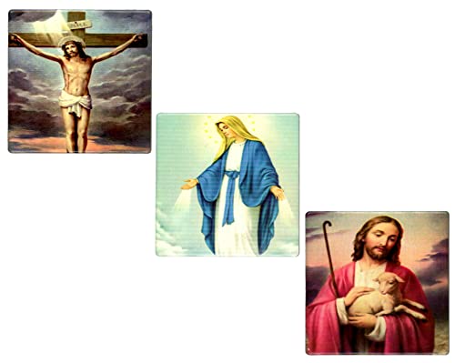 KUSTOM ART Set mit 3 Magneten (Magneten) mit religiösem Bild auf Keramik Jesus und Madonna7,5 x 7,5 cm von KUSTOM ART