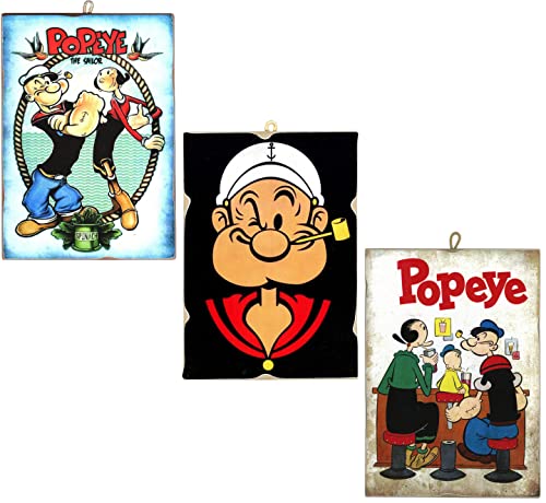 KUSTOM ART Set mit 3 Quadretten im Vintage-Stil, Comic-Serie Popeye, Druck auf Holz, 25 x 18 cm. von KUSTOM ART