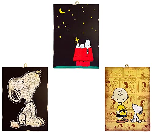 KUSTOM ART Set mit 3 Quadretten im Vintage-Stil, Serie Cartoons Snoopy, Druck auf Holz, 25 x 18 cm. von KUSTOM ART