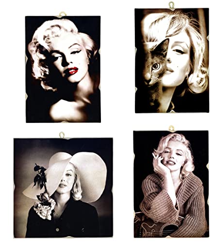 KUSTOM ART Set mit 4 Bildern, Vintage-Stil, Hollywood-Schauspieler, Marilyn Monroe, Druck auf Holz 18 x 25 (3) und 23 x 23 (1) cm. Möbel für Kosmetiker, Schönheitssalon, Parfümerien von KUSTOM ART