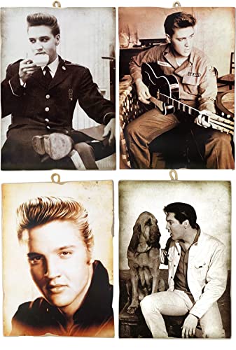 KUSTOM ART Set mit 4 Bildern, Vintage-Stil, Schauspieler, berühmte Elvis Presley, Druck auf Holz, 10 x 15 cm von KUSTOM ART