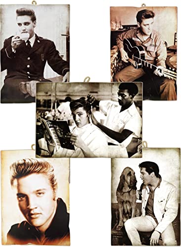 KUSTOM ART Set mit 5 Bildern, Vintage-Stil, berühmte Schauspieler, Elvis Presley, Druck auf Holz, 10 x 15 cm von KUSTOM ART