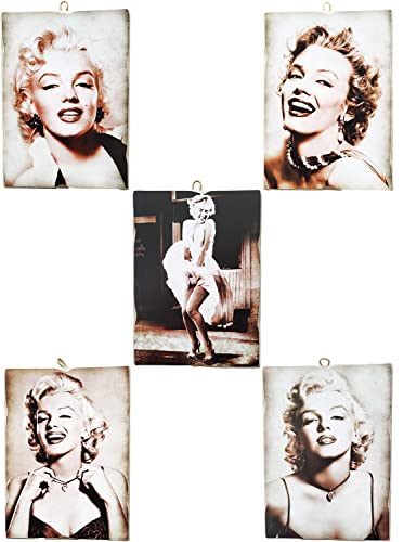 KUSTOM ART Set mit 5 Bildern, Vintage-Stil, berühmte Schauspieler, Marilyn Monroe, Druck auf Holz, 18 x 25 cm, für Restaurant, Pizzeria Bar Hotel. von KUSTOM ART