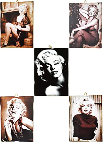 KUSTOM ART Set mit 5 Bildern, Vintage-Stil, berühmte Schauspieler, Marilyn Monroe, Druck auf Holz, 18 x 25 cm, für Restaurant, Pizzeria Bar Hotel. von KUSTOM ART