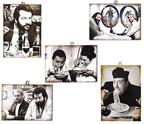 KUSTOM ART Set mit 5 Bildern, Vintage-Stil, berühmte Schauspieler, Tafelschauspieler (Fernandel/Don Camillo, Gehörlos, etc.), Druck auf Holz 18 x 25 cm. von KUSTOM ART
