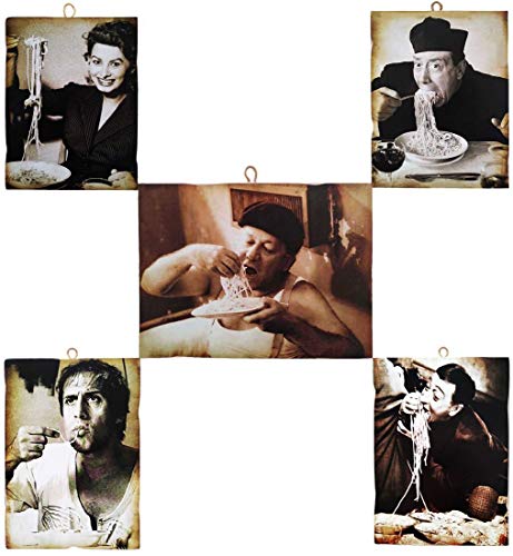 KUSTOM ART Set mit 5 Bildern im Vintage-Stil, Berühmte Schauspielerserie Fantozzi (Villaggio), Celentano, Sofia Loren, Totò, Fernandel von KUSTOM ART