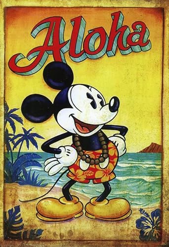 KUSTOM ART Vintage Mickey Mouse Aloha Poster Werbeserie Vintage Mickey Mouse Kunstdruck auf beschichtetem Papier 40x30 cm Ohne Rahmen von KUSTOM ART