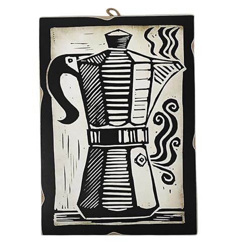KUSTOM ART Wandbild, Serie Haushaltswaren und Utensilien, Kaffeekanne, Druck auf Holz, 25 x 18 cm. von KUSTOM ART