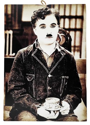 KUSTOM ART Wandbild Serie Große Figuren aus dem Kino Charlie Chaplin Trinken The Druck auf Holz 25 x 18 cm. von KUSTOM ART