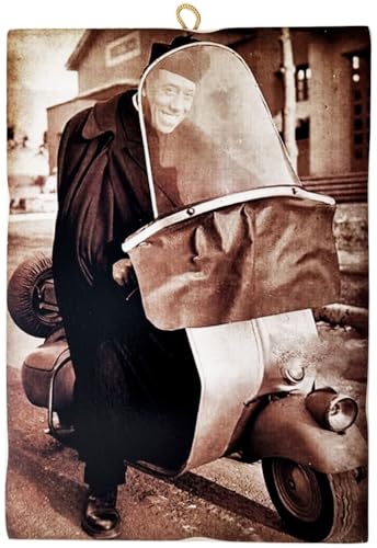 KUSTOM ART Wandbild Serie Schauspieler Prominente Don Camillo mit Vespa Motorrad Druck auf Holz 25 x 18 cm von KUSTOM ART