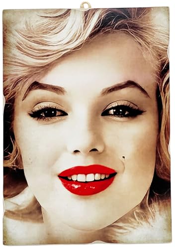 KUSTOM ART Wandbild Serie Schauspieler Prominente Marilyn Monroe mit rotem Lippenstift Druck auf Holz 25 x 18 cm. von KUSTOM ART
