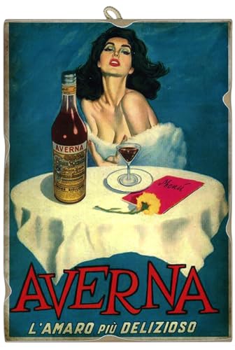 KUSTOM ART Wandbild im Vintage-Stil, Serie Werbung Retro' Vintage Amaro Averna, Druck auf Holz, 25 x 18 cm. von KUSTOM ART