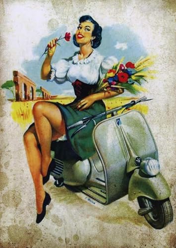 KUSTOM ART Wandposter Motorrad Roller Pin-Up Kunstdruck auf beschichtetem Papier 40 x 30 cm ohne Rahmen von KUSTOM ART