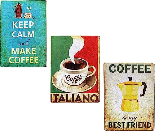 Set 3 Magnete (Magnet) Serie Italian Coffee Café Vintage Stil für Kühlschrank/Garage/Bar, Druck auf Holz 10 x 6 von KUSTOM ART