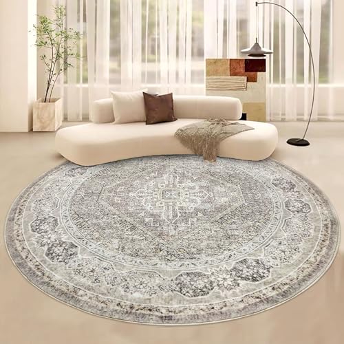 KUTA Orientalische runde Teppiche, 1,8 m, elfenbeinfarben, runder Teppich, waschbarer Teppich, Kreisteppich, 1,8 m, rutschfest, Vintage-Medaillon, runde Teppiche für Wohnzimmer, runder Essteppich, von KUTA