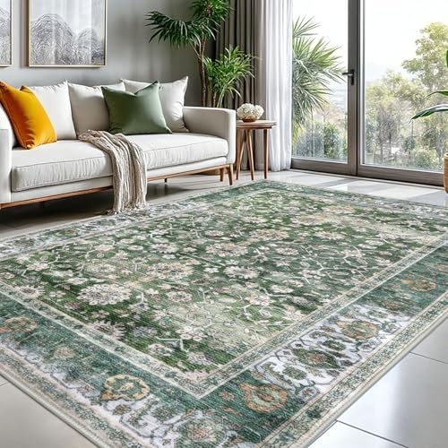 KUTA Vintage-Teppich für Wohnzimmer, waschbar, großer Teppich für Schlafzimmer, 2,4 x 3 m, rutschfest, ultradünn, weich, bedruckt, traditionelles Blumen-Medaillon, Used-Look, Esszimmer von KUTA