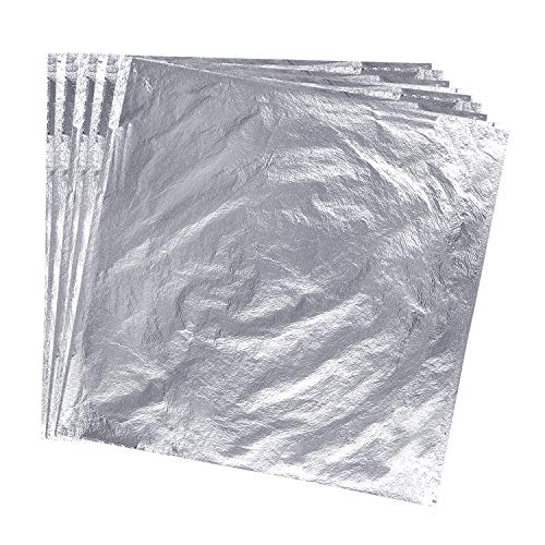 KUUQA 100 Blätter 14x14cm Blattsilber Imitation Blatt für Kunst Projekt Handwerk Dekoration, Vergoldung Handwerk, DIY Kreation (Silber) von KUUQA
