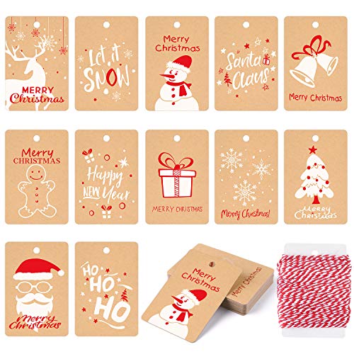 KUUQA 120Pcs Geschenkkarten Weihnachten Stichworte Festival Kraft Papier Karte für Weihnachten Geschenk Verpackung Etikett mit Hanging Seil von KUUQA
