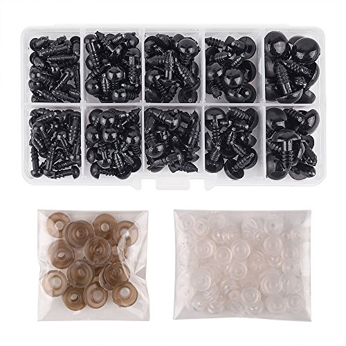 KUUQA 150 Stück 6-12mm Kunststoff Sicherheitsaugen Set mit Unterlegscheiben für Puppe, Marionette, Plüschtier (Schwarz) von KUUQA