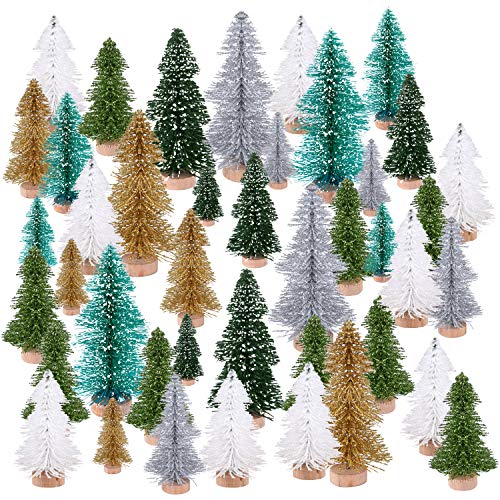 KUUQA 30 Stücke Multicolor Mini Weihnachtsdorf Bäume Flasche Pinsel Bäume Bäume Sisal Schnee Matt Bäume Tabletop Bäume für Weihnachten Haus Deocrations Diorama Modelle von KUUQA