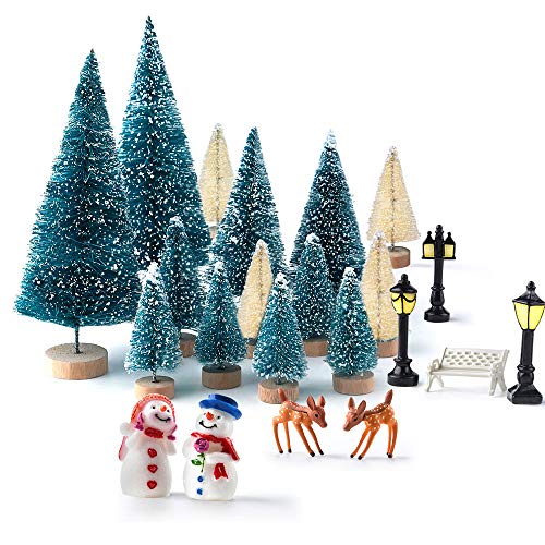 KUUQA 31 Stück Mini-Weihnachtsbäume, Modell Schnee, Frost, Bäume, Flasche, Bürste, Bäume aus Kunststoff, Winter, Schnee, Ornamente, Tablett, Bäume, Modell für Weihnachtsfeier, Basteln, Heimdekoration von KUUQA