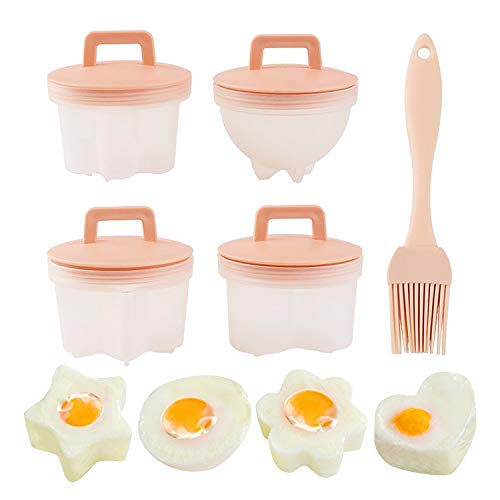 4 Stück Pochierte eier Eierkocher, BPA-frei, Eierkocher, Eierbecher, Eierwilderer mit Ölbürste Nicht klebrig Rosa Perfektes Frühstück von KUWAN