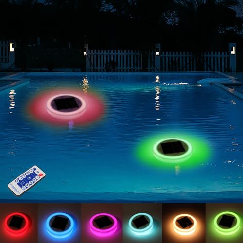 KUWUNG 2 Pcs Solar Schwimmende Poolbeleuchtung, Solar Pool Licht Unterwasser Pool Lichter mit Fernbedienung, poollicht mit Farbwechsel Wasserdicht Teichbeleuchtung Solarlampen für Pool Außen KUWUNG 2 Pcs Solar Schwimmende Poolbeleuchtung, Solar Pool Licht Unterwasser Pool Lichter mit Fernbedienung, poollicht mit Farbwechsel Wasserdicht Teichbeleuchtung Solarlampen für Pool Außen von KUWUNG