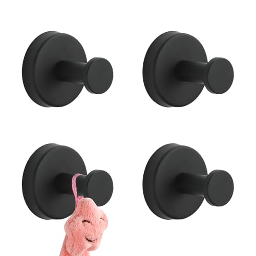 KUWUNG 4 Stück Saugnapf Haken, Haken Selbstklebend, Edelstahl Klebehaken Extra Stark, Wandhaken Selbstklebend Handtuchhalter für Bad Toilette Küche(Schwarz) von KUWUNG